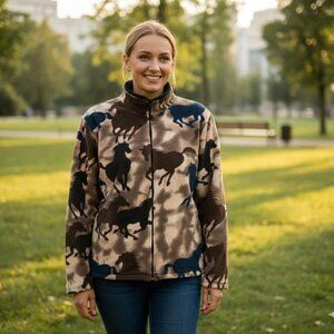 ZooFleece Beige Horses Pet Riding Jacket Women's Sweater Horse Lover Gift XL-2X